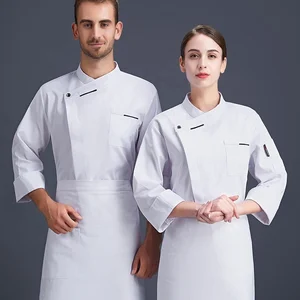 Men's French Chef Work Clothes Breathable Sweat-Absorbent Kitchen Uniforms for Hotel & Restaurant Long Short-Sleeved Summer Use