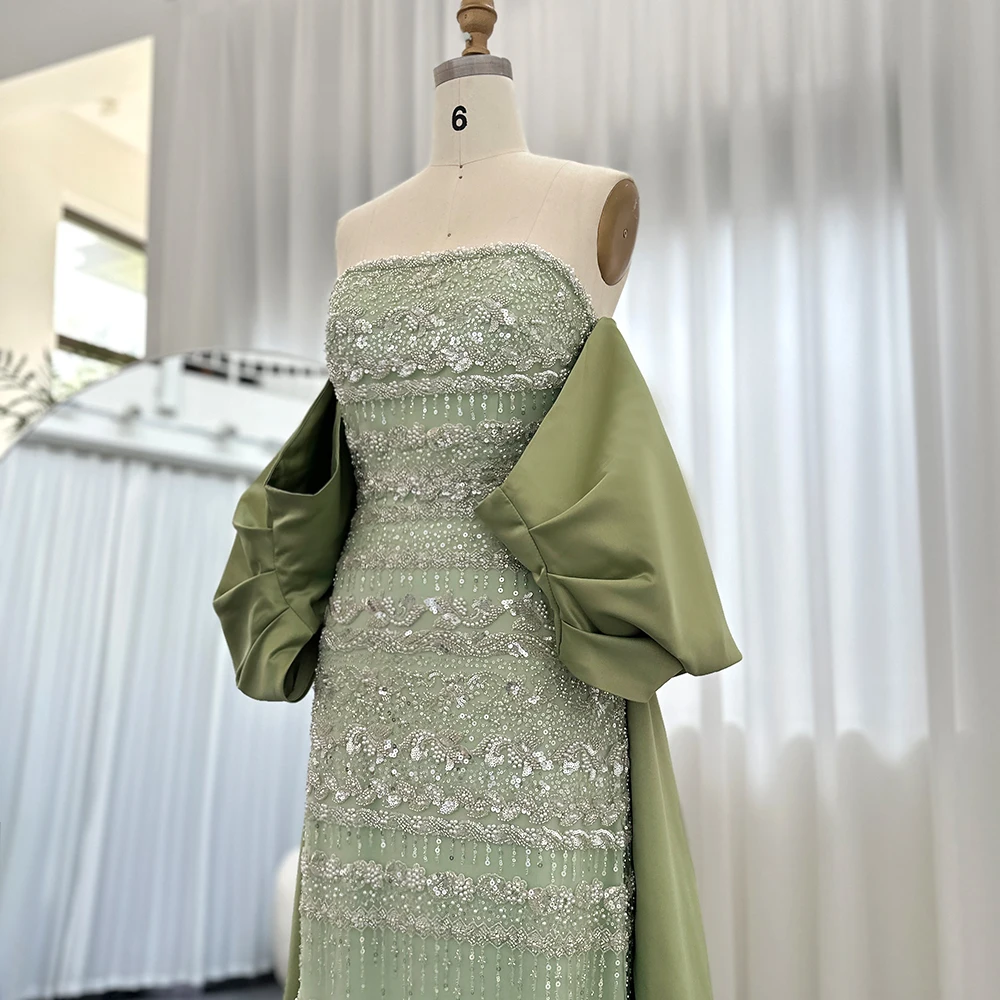 Muslim Elegant blue A Line Beaded Luxury Dubai Evening Dresses Gowns For Women Wedding Party 2025 LA72302A