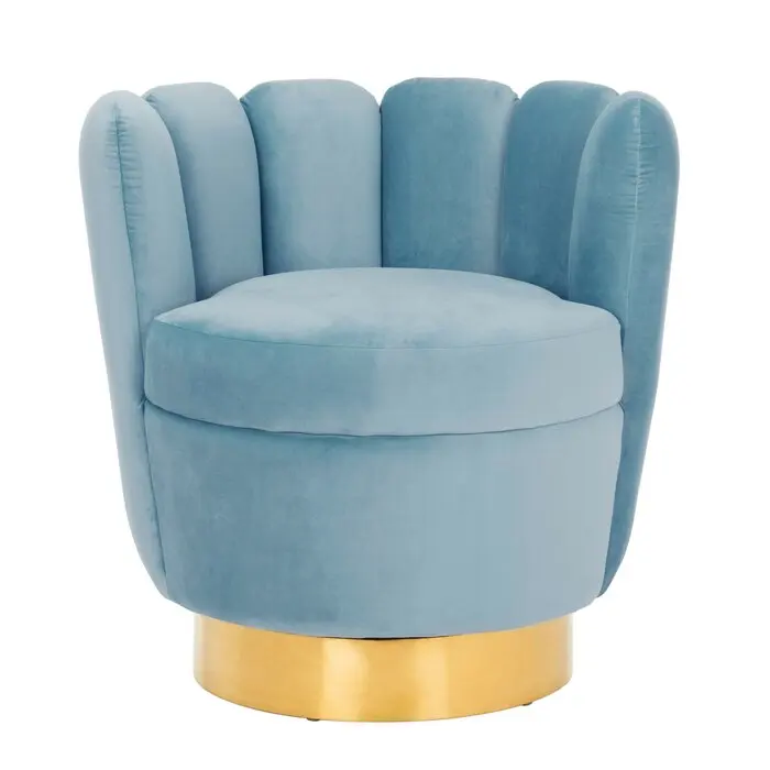 New Design Living Room Furniture Stainless Steel Golden Base Velvet Tufted Sofa Chair Swivel Barrel Chair High Back Chair