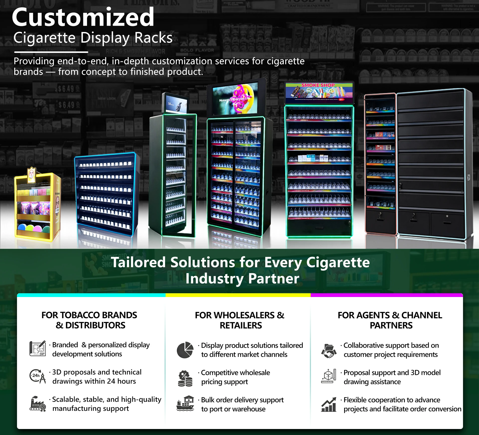 Metal Cigarette Display Unit Rack Stand with LED Light Boxes