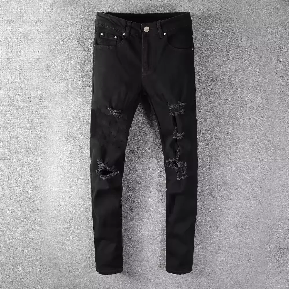 Dhgate Black Slim Ripped Jeans Mens Mens Black Ripped Jeans
