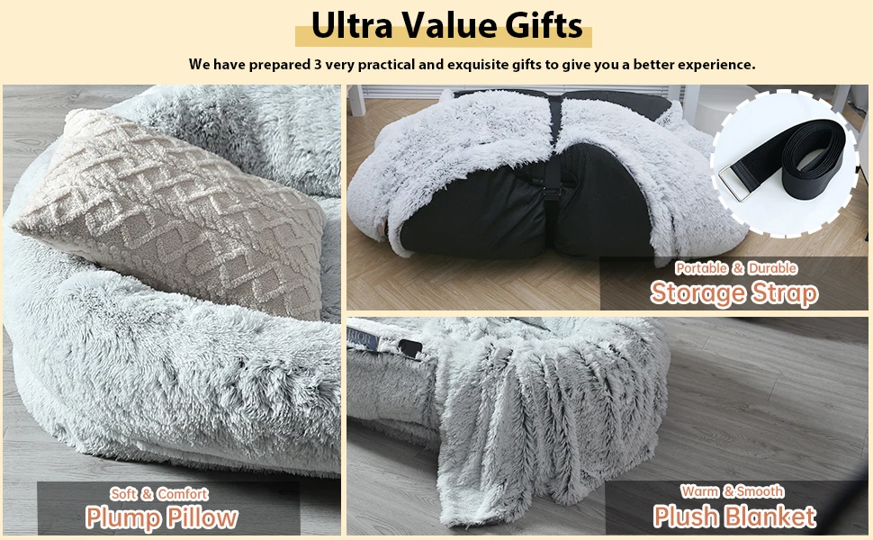 2023 Factory Wholesale Popular Long Plush Human Dog Bed Ultra Large Dog Bed Nonslip Washable