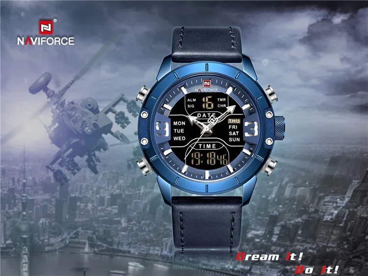 NAVIFORCE 9153L BEBEBE Men Dual Display Wristwatch Top Brand Fashion LED Digital Custom Quartz Watches Reloj