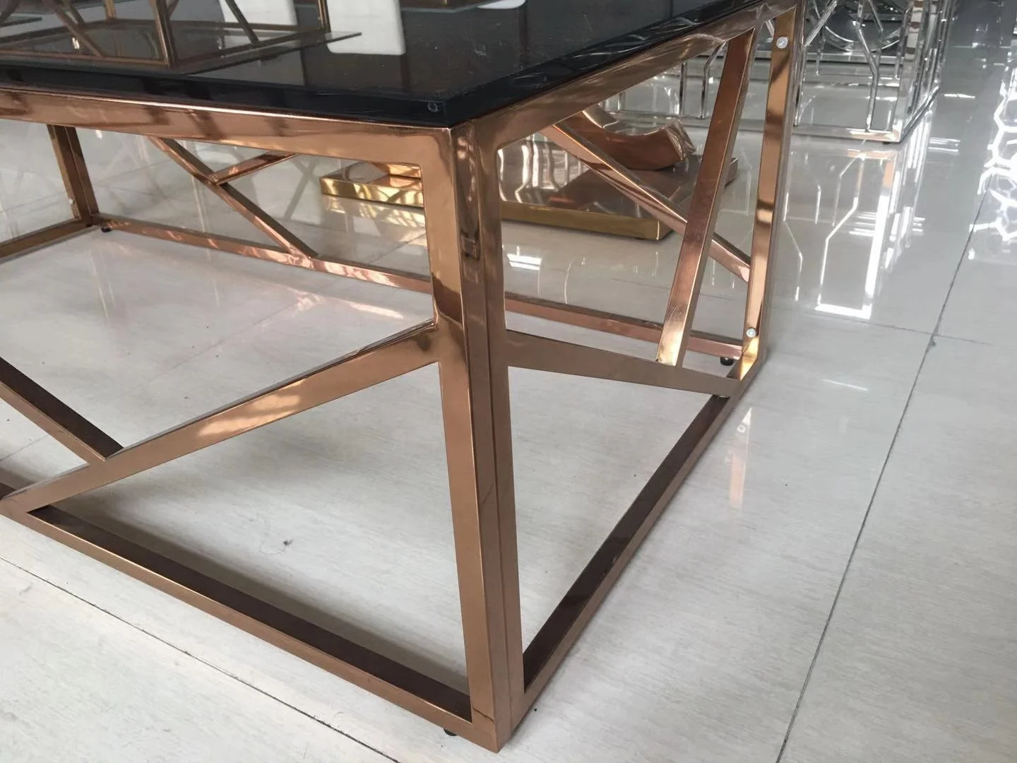 Rectangular Console Table Stainless Steel Legs Tempered Glass Top Marble Hallway Table