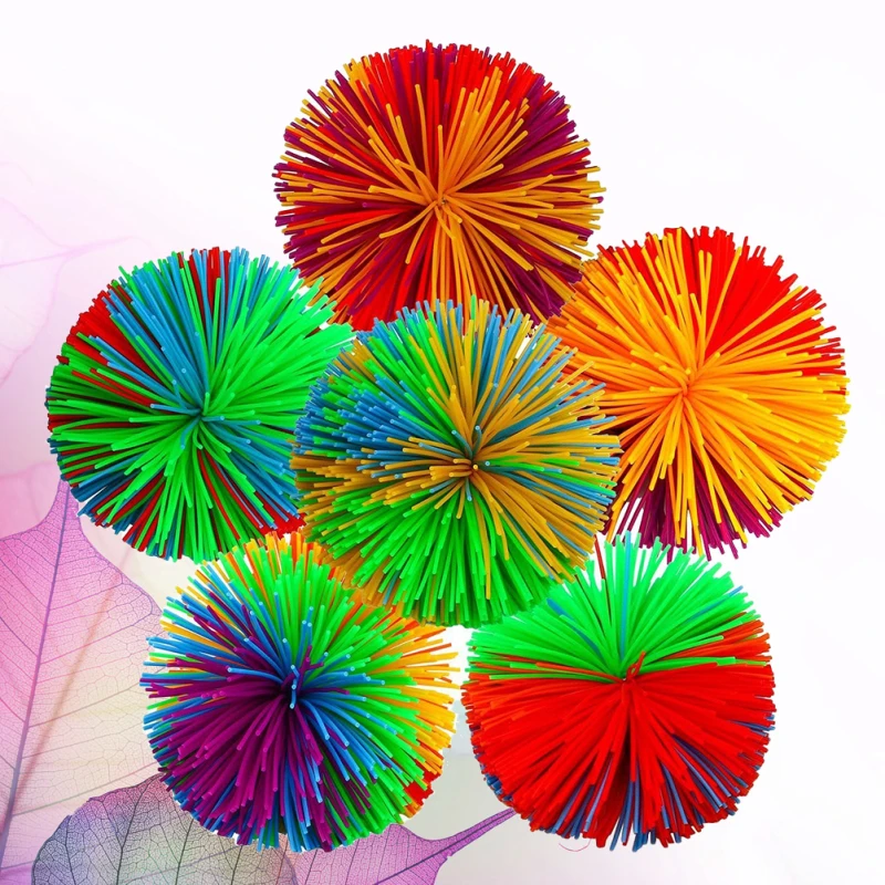 Silicone Monkey Stringy Rainbow Pom Bouncing Fluffy Jugging Play Toy Balls