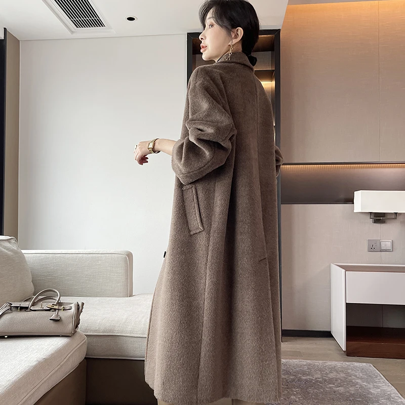 Customized Small Batch Popular This Year High-end Middle Aged and Elderly Profile Casual Fashion Long Vicuna Cashmere Coat
