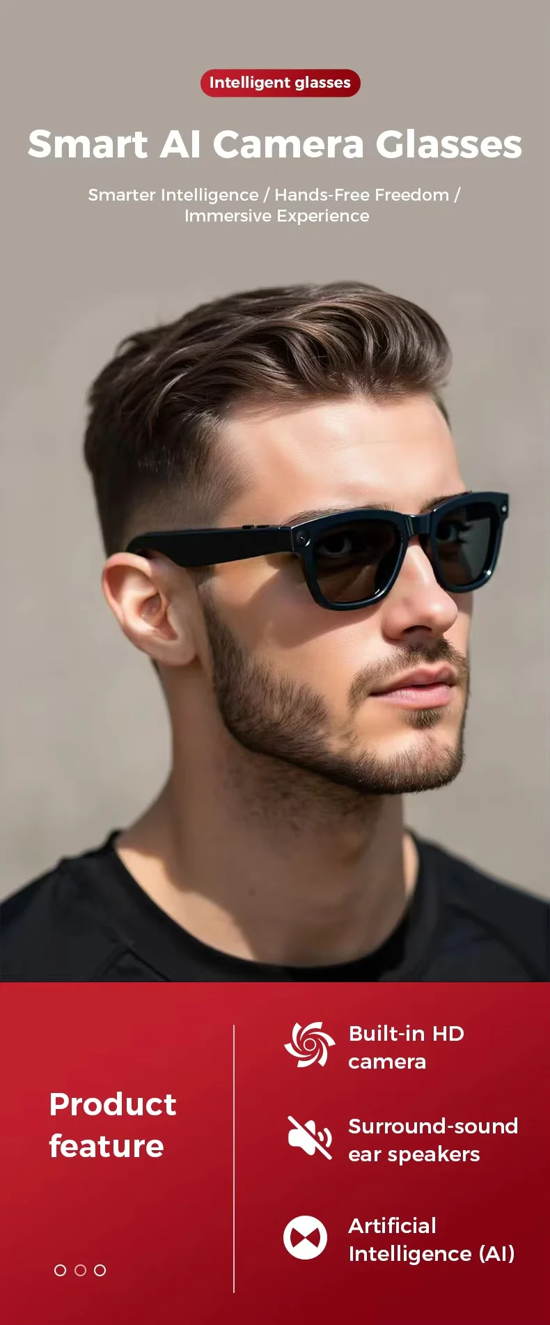 product new arrival men and womens smart for bluetooth glasses with 4k pixel video shooting ar ai translation enc calling music-8