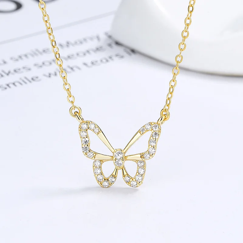 Elegant Zircon Butterfly Sterling Silver Necklace