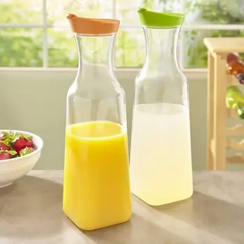 Plastic Juice Carafe with Lids (Set of) 32 oz Carafes for Mimosa