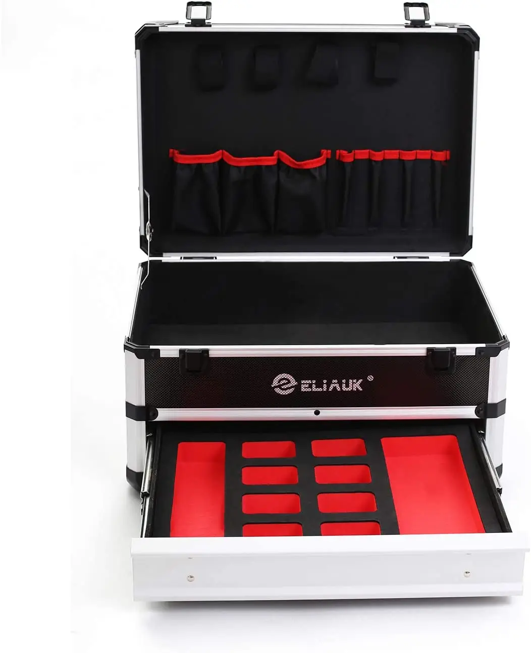 Portable Large  Aluminum Tool Box with Drawer Storage Carrying Toolbox