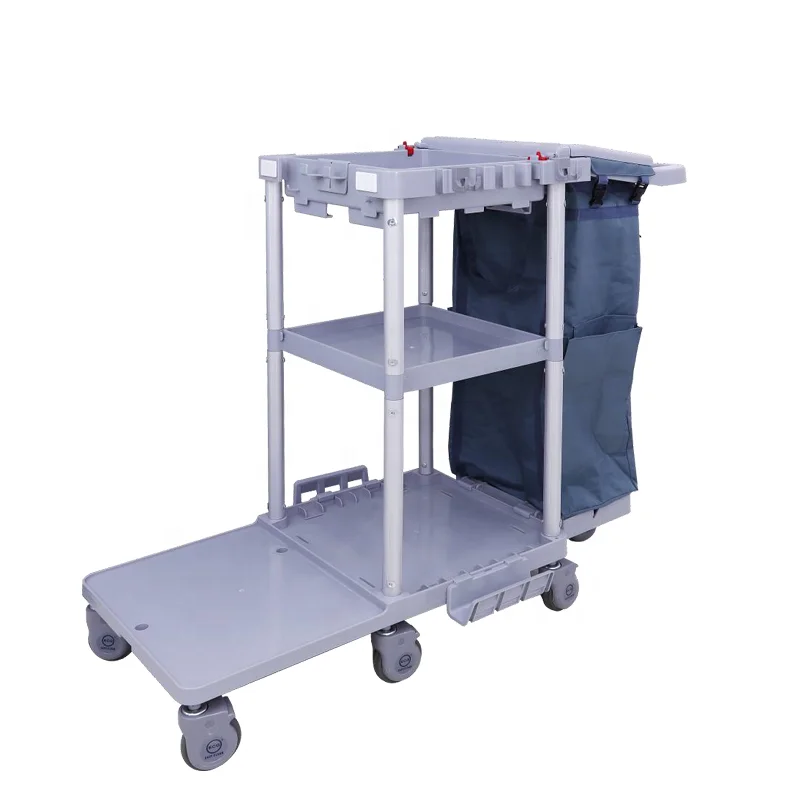 Good quality  Attractive Style Plastic Grey Industrial hotel Cleaning Housekeeping Maid Janitorial Cart