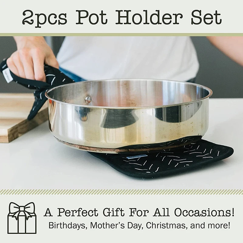Custom Printed Function Kitchen Heat Resistant Pot Holders With Hand Pockets and Hanging Loops Pot Bowl Dish Mats