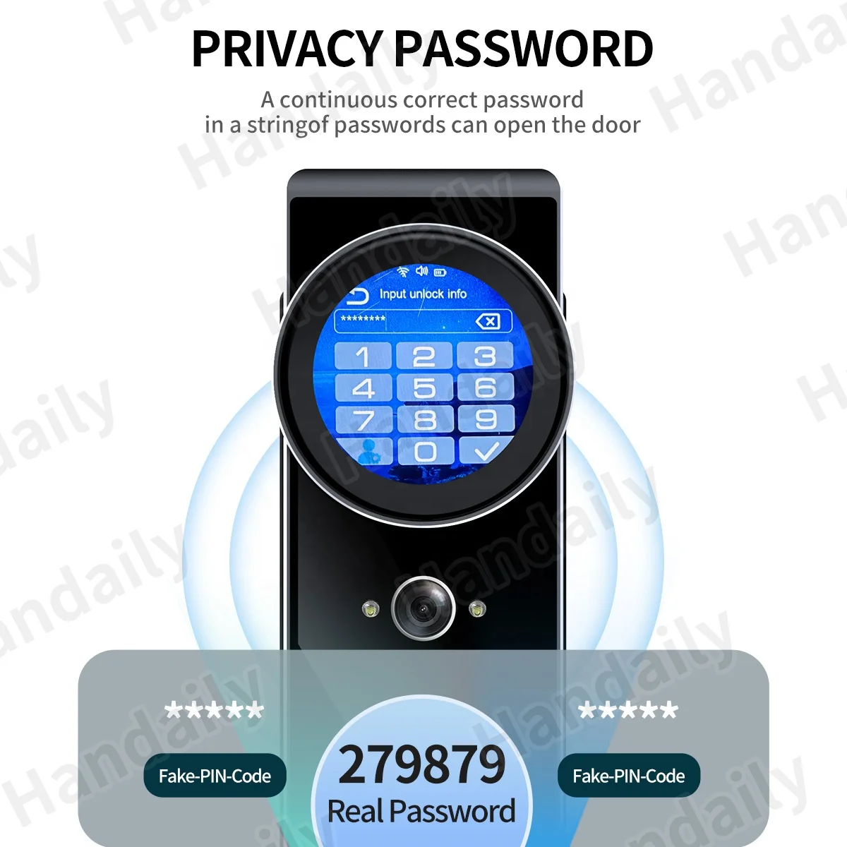 HanDaily Neue KI-Smartlocks Handvenen-Video-Türsprechanlage Tuya App Fernbedienung Schlüsselloser Zugang Gesichtserkennung Biometrisches digitales Türschloss V60