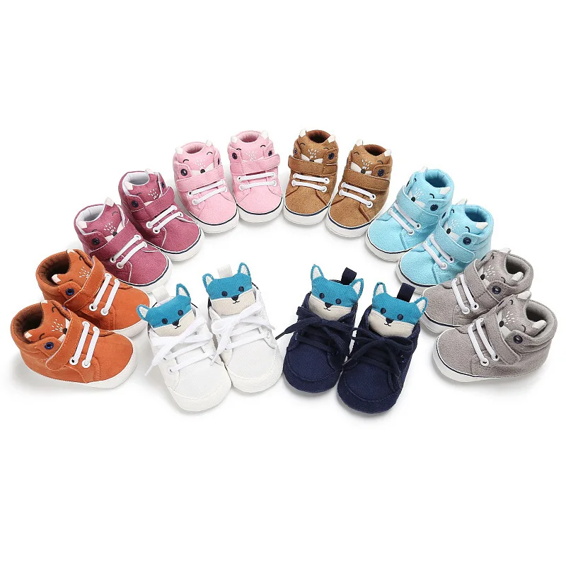 Baby Autumn Shoes Kid Boy Girl Fox Head Lace Cotton Cloth First Walker Anti-Slip Soft Sole Toddler Sneaker