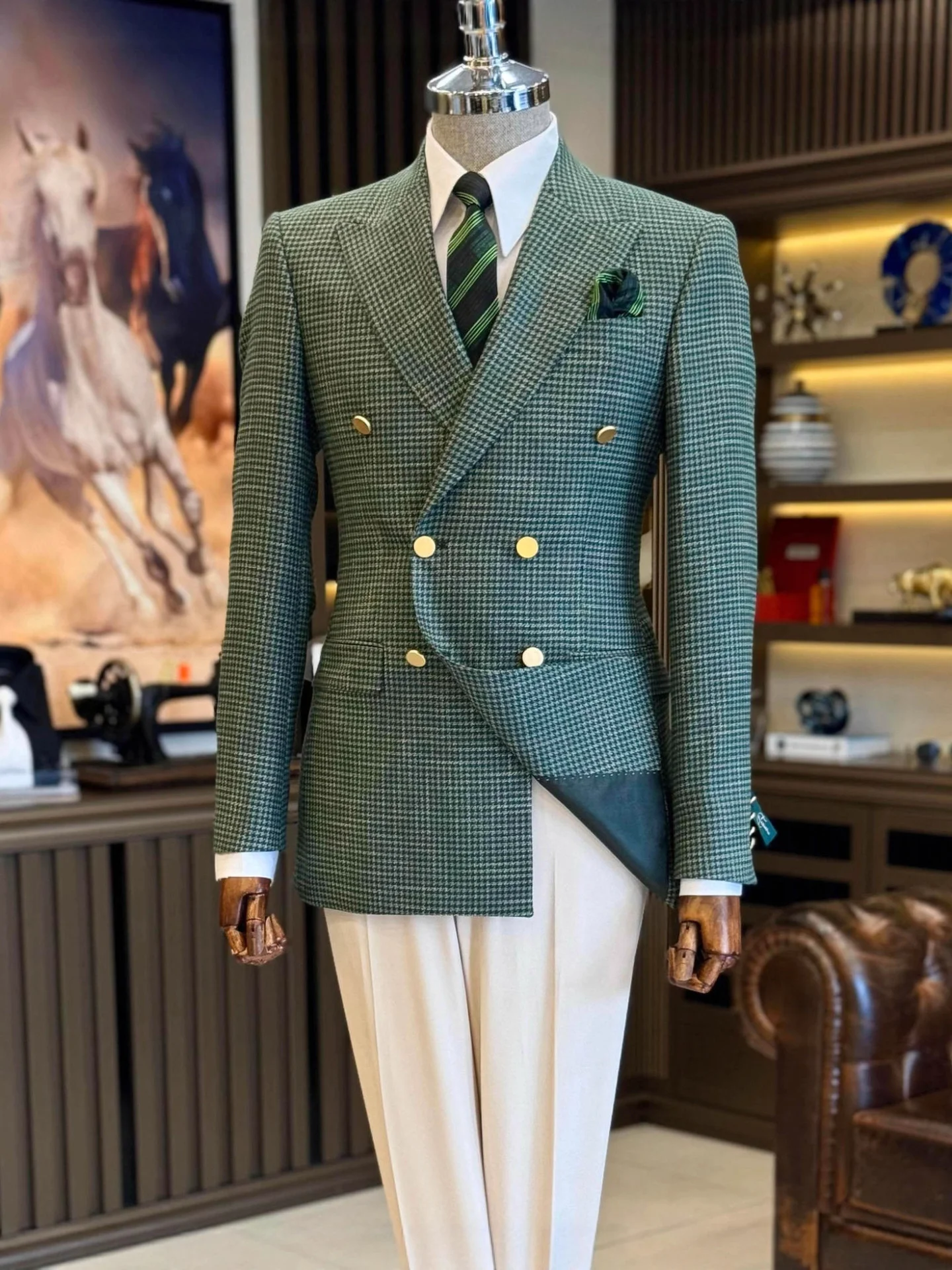 Tailored Double Breasted Slim Fit Men's Pants Suits 100% Cotton American/British Wedding Tuxedos Groom Business Party Prom
