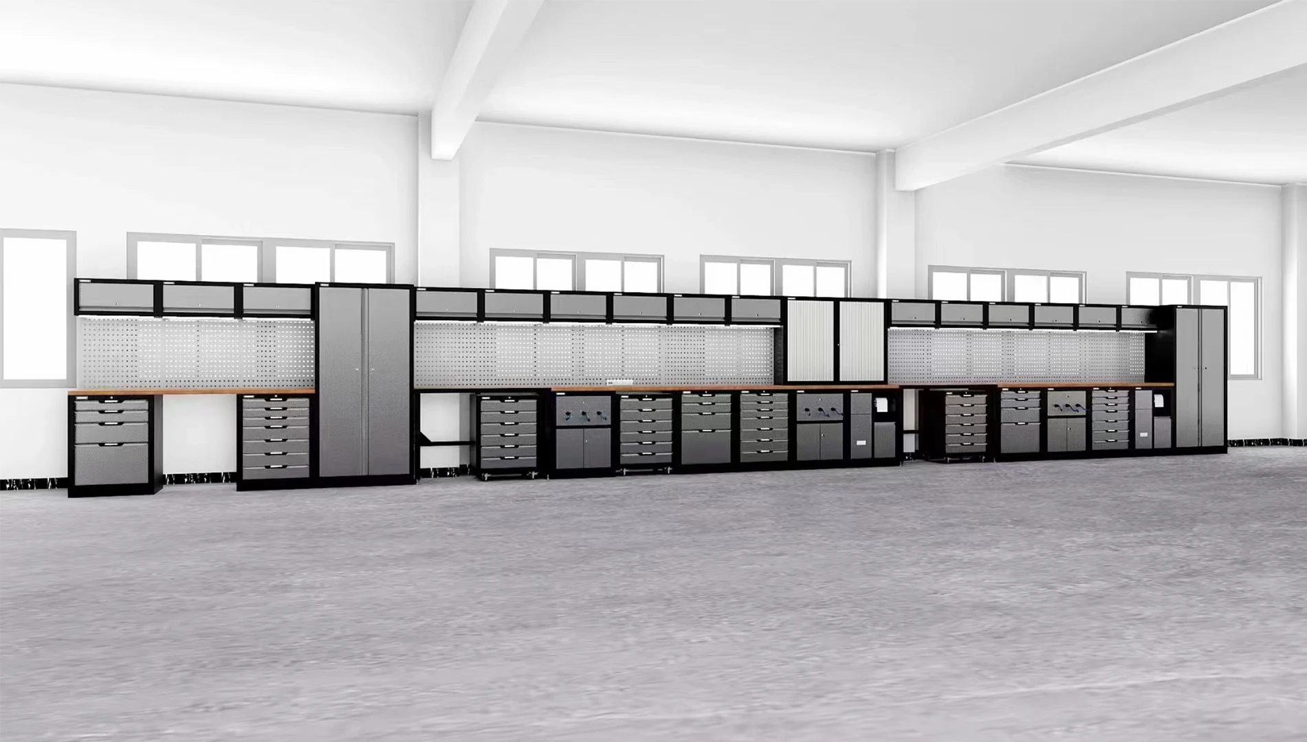 View of Metal Garage Storage Cabinets Industrial Workshop Equipment Tool ...