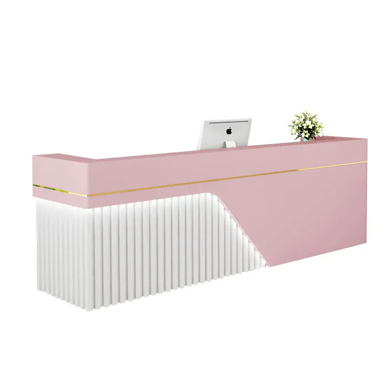 Factory Custom Free Logo Marble Bar Front Counter With Led Light  Office Reception Table  l Shaped Beauty Salon Reception Desk