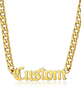 Personalized Name Necklace for Men and Women Custom Old English Nameplate Choker Curb Chain in Silver Handmade Jewelry