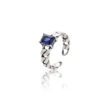 Fashion Blue Crystal Ring 925 Sterling Thai Silver Ring