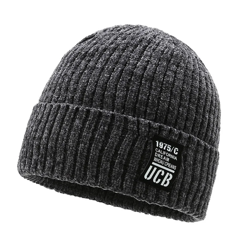 Custom Ultra Soft Warm Chenille Chunky Cable Lined Cuff Beanie Hat With Patch Knitted Toque Stretchy Fleece Adults Image 5 Pcs