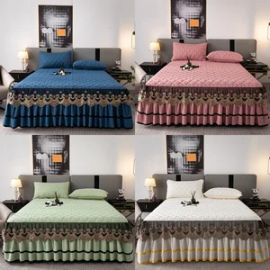 Hot Sale Washable King Queen Dorm Single Size Bed Sheets Skirt with Elastic Belt Pillowcases Home and Hotel Bed Skirt Covers