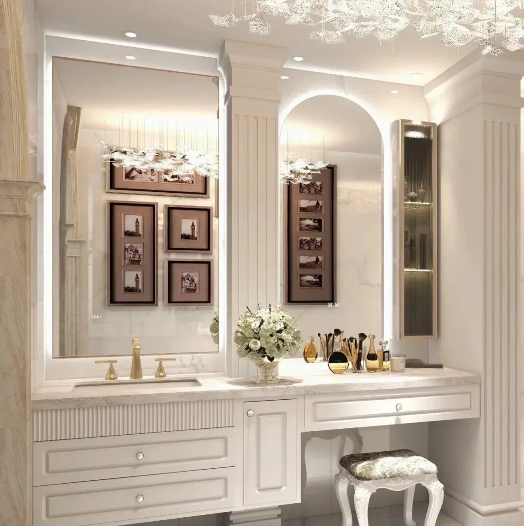 Euro High End Modern French Style Bathroom Cabinet Mirror Vanity Furniture Fashion Customized Factory Price Solid Wood