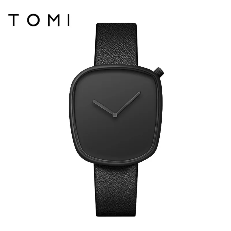 TOMI-T077 New Watch Quartz Simple Fashion Men's Leather Belt Square Black Watch