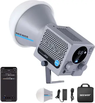 NEEWER HS60B Mini Video Light with App Control, 60W Handheld Portable Bi Color COB LED Continuous Output Lighting with 35000lux