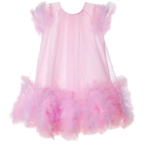 Customizable Summer New Design Fashionable Pink Tulle Girls Dresses Puffy Short Sleeve Cute Princess Dresses