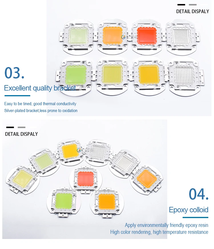 Czinelight Manufacturer Cob Led Chip 10w 20w 30w 50w 100w Watt 12v 30-34v High Power Led Chip Rgb White Red Blue Customi