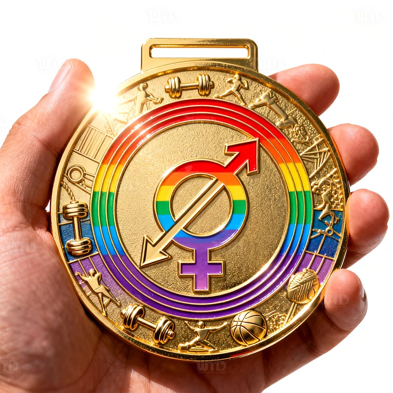 Medalha Redonda Dourada de Alta Qualidade Personalizada com Fitas Gravação Impressa em Metal com Esmalte 3D Medalha de Lembrança para Corrida Esportiva Transgênero