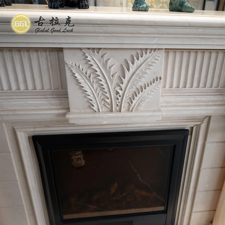 Home Fireplace Decorative Mantels Hand Carved White Marble Fireplace Mantel Surround factory