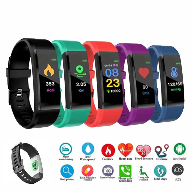 115Plus Bracelet Heart Rate Blood Pressure Smart Band Fitness Tracker  Smartband Wristband for Fitbits Smart Watch