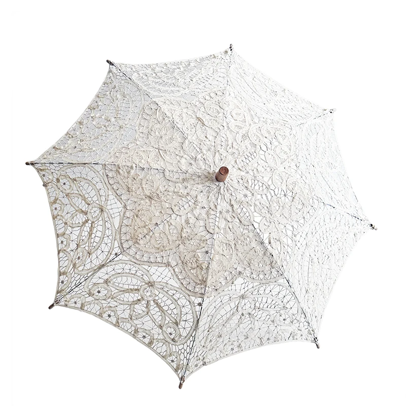 Cotton Sun Batten Victorian Lace Parasol Umbrella Hook Handle