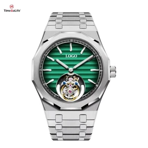 OEM LOGO Brand 316L Stainless Steel Automatic Machinery Watch Men's Luxury Hollow Tourbillon Green Dial Watches