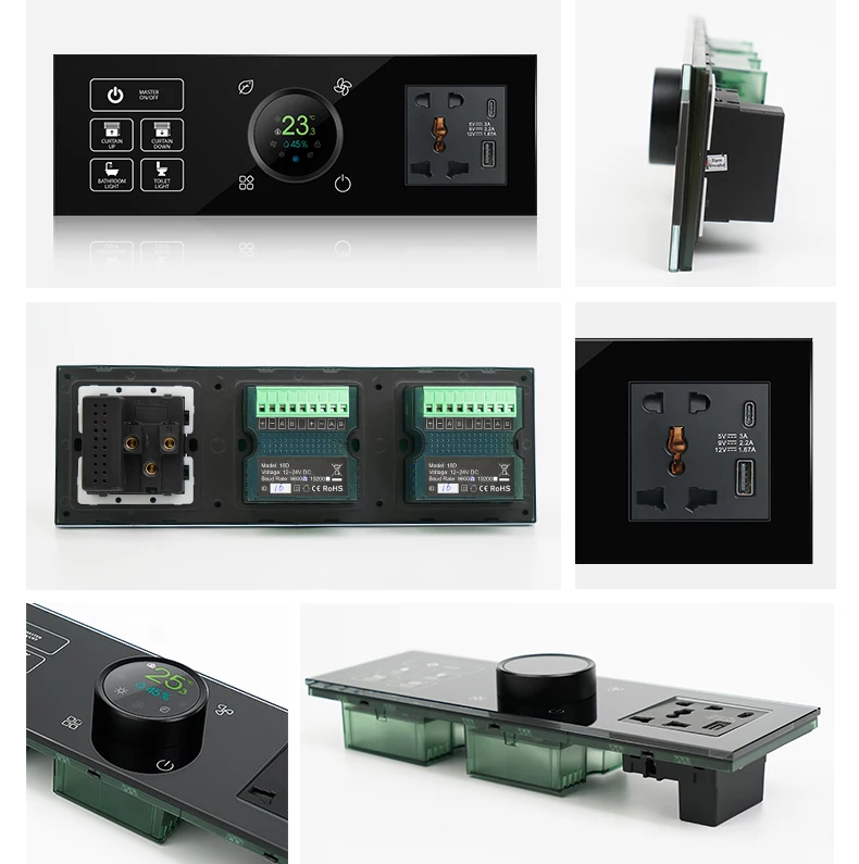 18d Hotel Use 3 Connected Touch Light Switch With Thermostat And Dual Power Socket Smart Home