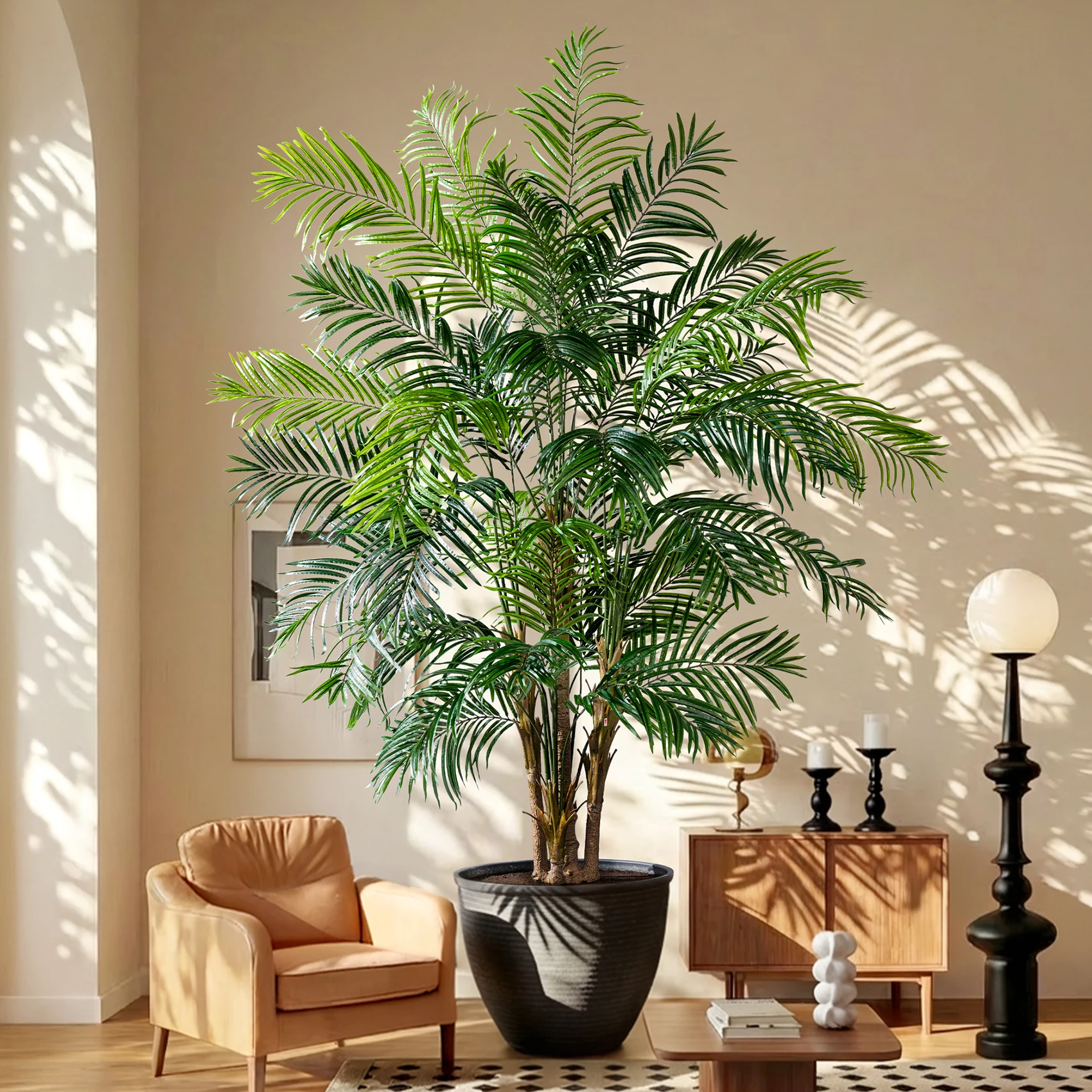 Artificial Lady Palm Bamboo Palm Tree Artificial Plant Taro Tree Green Plant with Pot for Outdoor Indoor Decoration