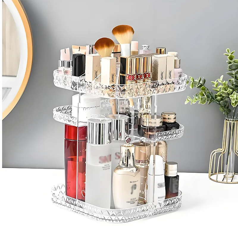 Hot Products Light Luxury 360 Degree Rotating Transparent Plastic Adjustable Cosmetic Organiser Rotating Make up Organiser