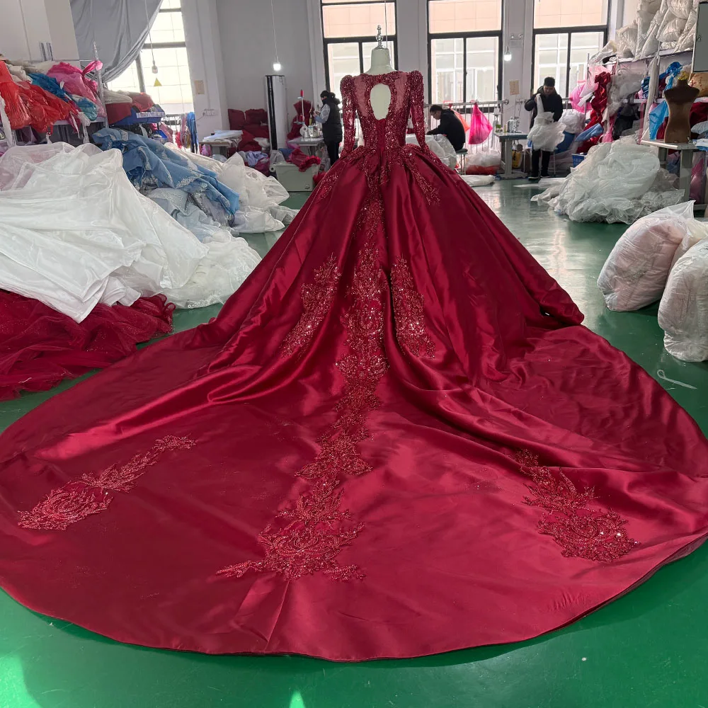 open lace back dress Luxury Pearl Red Evening Dress with 3D Flowers Cape SS585