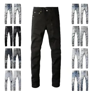 2026 Designer Men's Denim Trousers Brand Jeans Vintage Medium Straight Leg Breathable Mid Splash Ink Black Ripped Look Casual