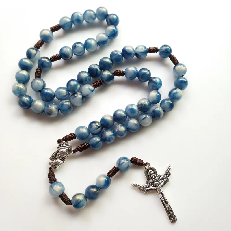 Handmade Virgin Mary Rosary with 10mm Blue Acrylic
