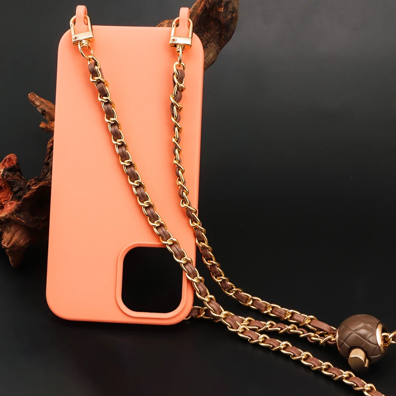 Universal Crossbody Phone Case With Leather And Metal Lanyard_voghion.com