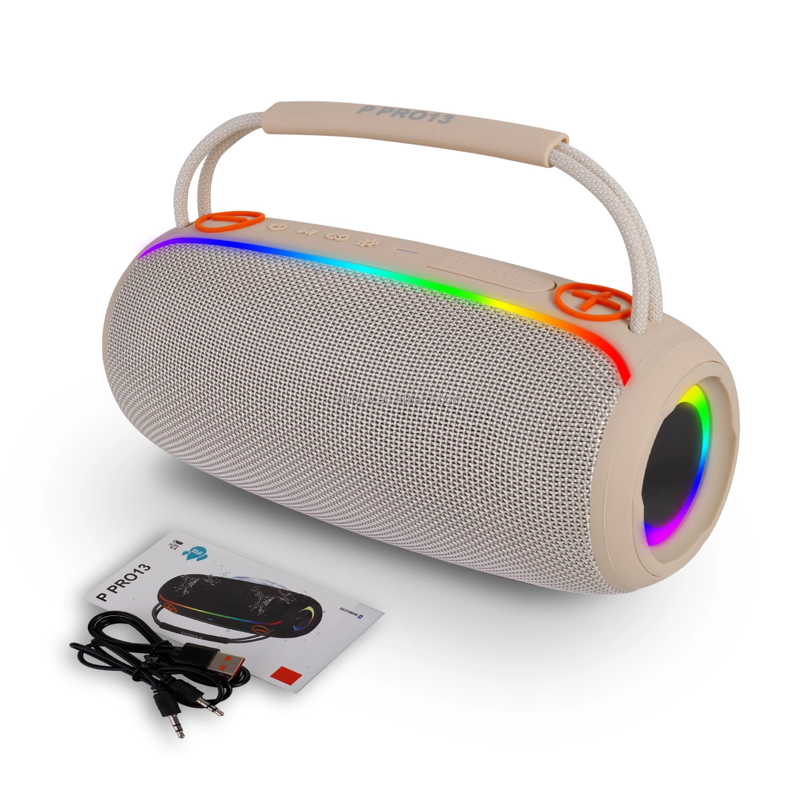 Altavoz Portátil P PRO13 Inalámbrico BT de 20W Tipo Boombox a Prueba de Agua IPX5 con Luces LED para Fiestas en Casa y Escenarios