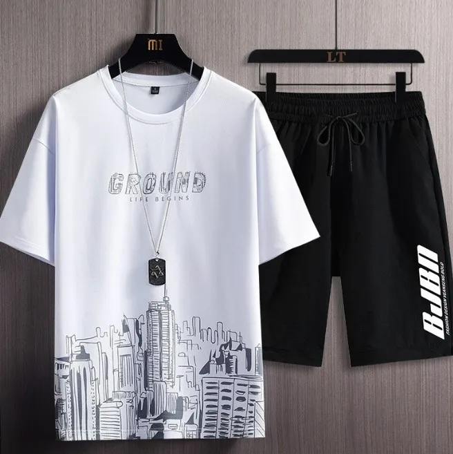 High Quality Prints Men's Set Streetwear Casual Tracksuit Men Short Sleeve T-Shirt Shorts 2 Piece Sets Jogger Sets704_voghion.com