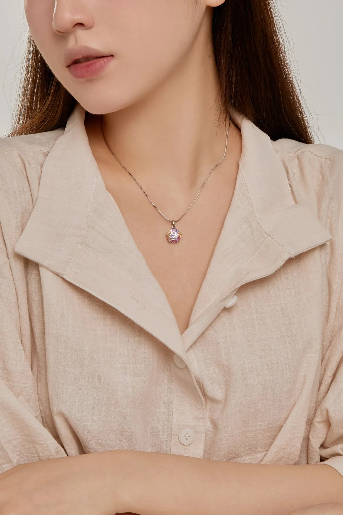 KAKODIY Classic Design 925 Sterling Silver Women's Pendant Necklace Colorful Zirconia Design Chain Boutique Jewelry detail 1