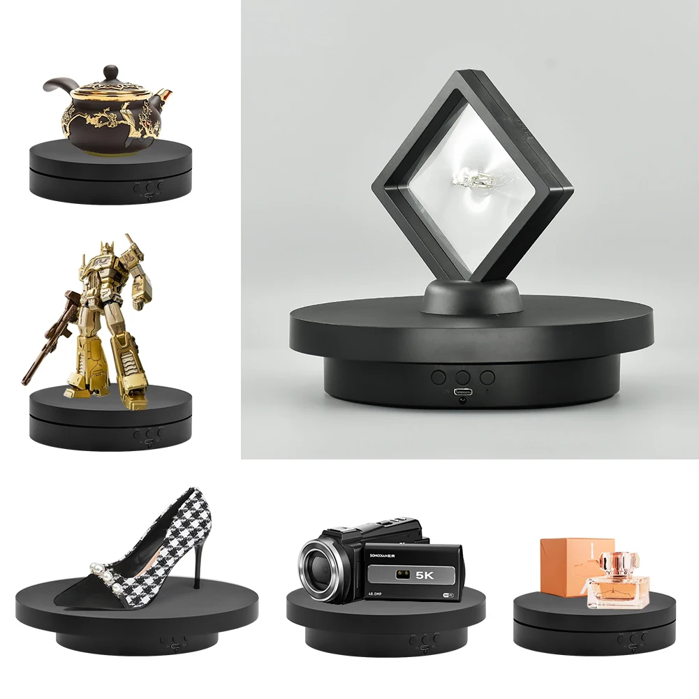 3 in 1 360 Degree Motorized Rotating Electric Turntable Jewelry Product Display Stand Photography Turntable for Advertising