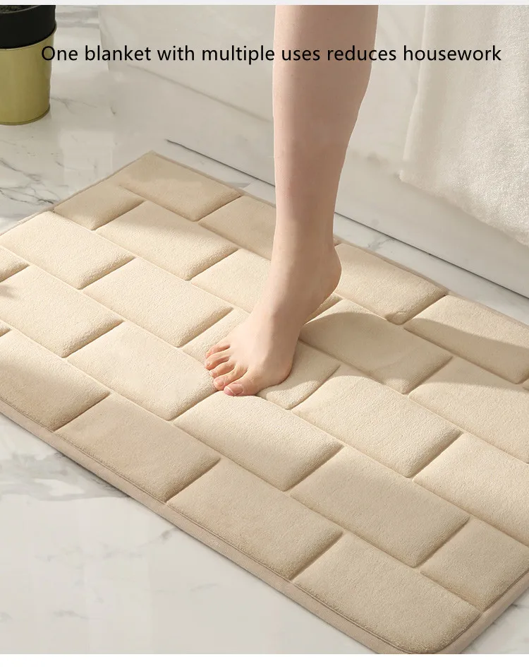 50*80cm Brick Pattern Waterproof Flannel Bath Rug Memory Foam Non Slip Bathroom Bath Rug supplier