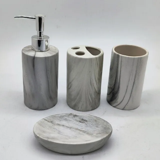 Latest cute design marble ceramic soap dispenser lotion bottle accessory bathroom set