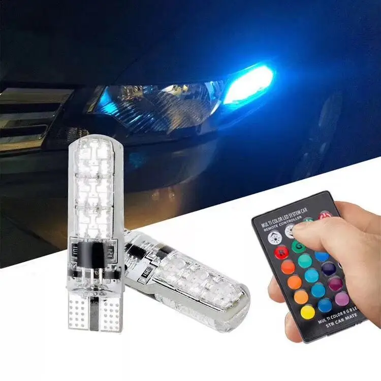 Raych T10 RGB LED Bulb Interior Light with Remote Control Strobe 5050 Reading Wedge Lights 194 168 2825 Strobe Light 16 Colors