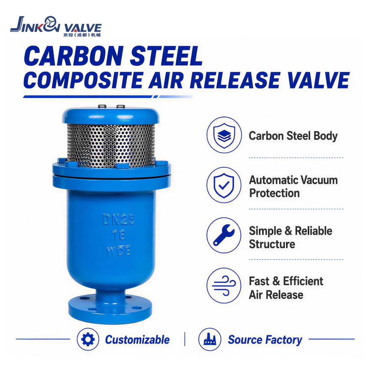 Carbon Steel Air Release Valve CARX Flanged Automatic Exhaust Valve Water Pipeline PN10 PN16 Composite